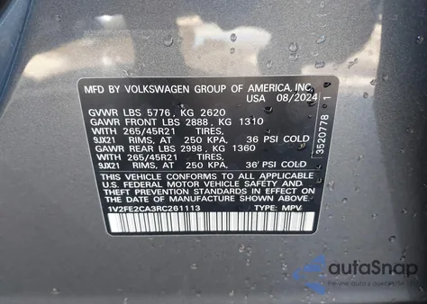 2024 Volkswagen Atlas Cross Sport 2.0T Sel Premium R-Line z USA, uszkodzony, nr VIN 1V2FE2CA3RC261113